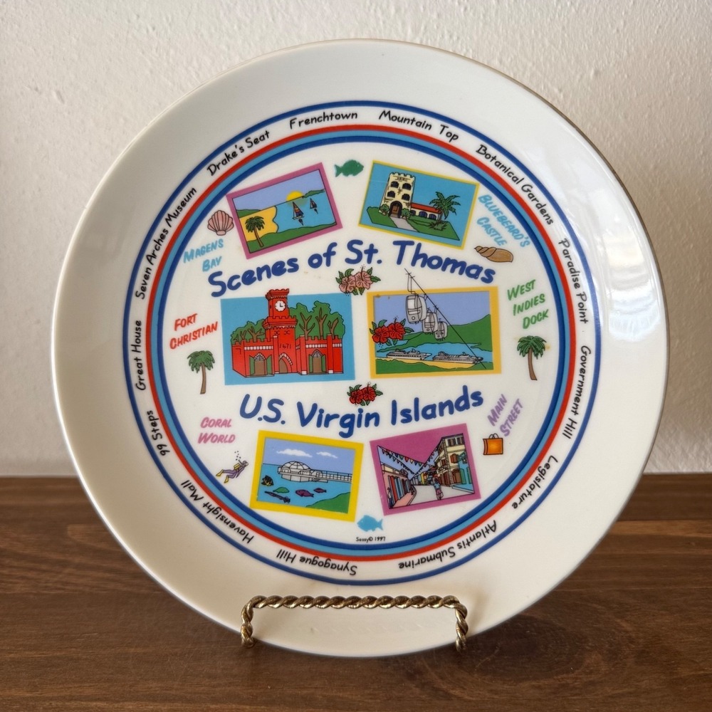 Vintage St Thomas US Virgin Islands Scenic Caribbean Souvenir Plate